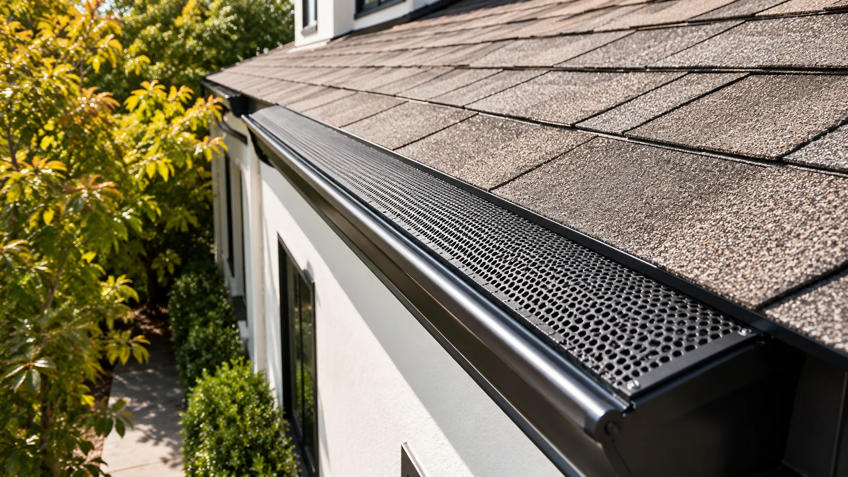 Gutter protection installed along a roof edge