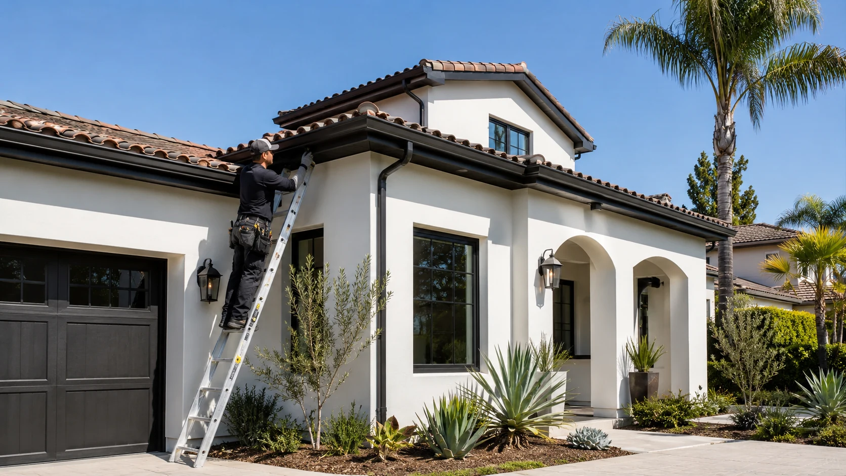 Rain gutter installation on a Southern California home